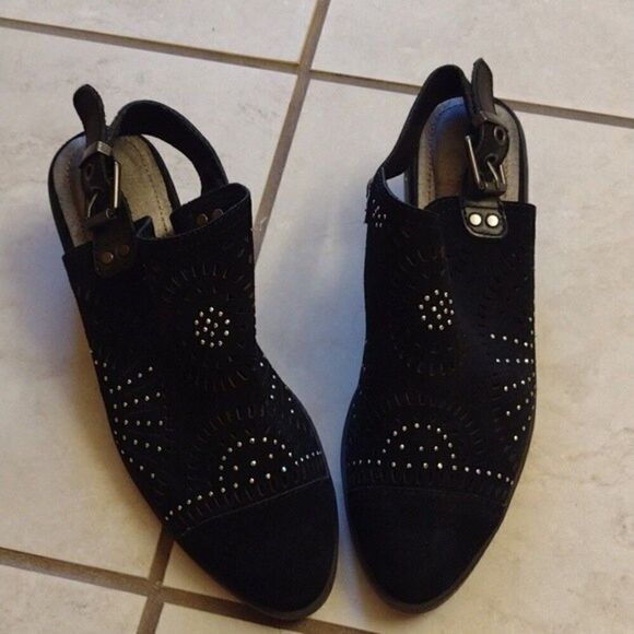 Anthropologie Latigo black suede bootie cutout sparkle Mauren block heel 6 - Picture 6 of 14